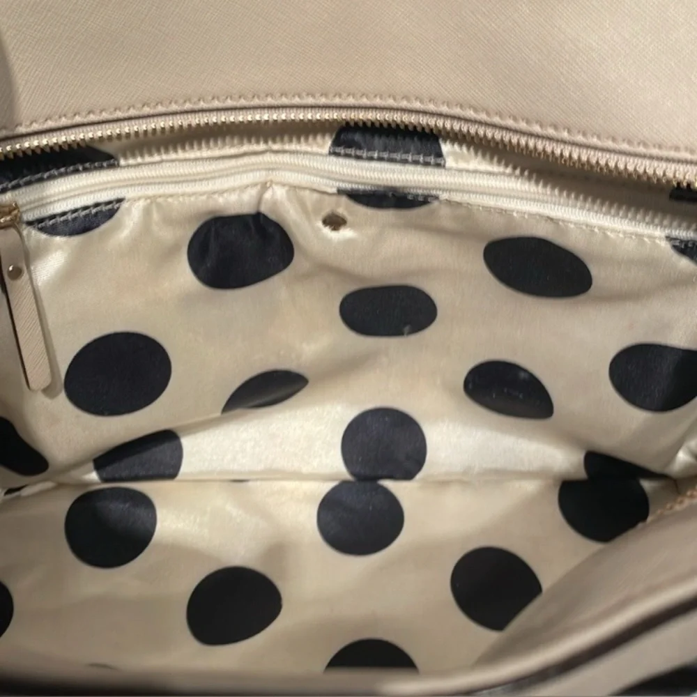KATE SPADE Cream Saffiano & Metallic Silver Leather Tote w/Twilly & Dust Bag,EUC